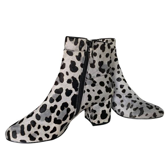 Cole Haan Booties Animal Print Leather Fur Mob Wife Stacked Heel Size 8.5 - Picture 3 of 10
